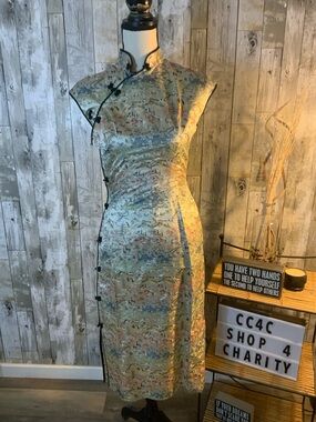 Asian Influence Maxi Dress with lovely landscape.